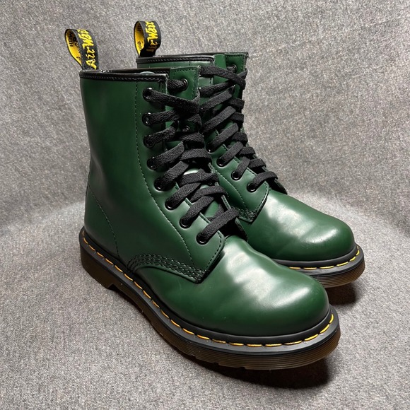Dr. Martens Shoes - Dr Martens Smooth Leather Lace Up Boots Green Women's Size 7